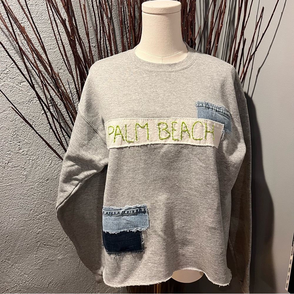 🌼UNEMPLOYED DENIM PALM BEACH PATCH WORK SWEATSHIRT SIZE M/L 🌼
